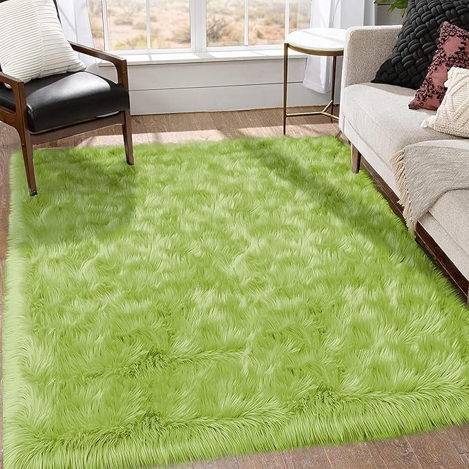 Goolela Lime Green Area Rug 6x9 Fuzzy Fluffy Furry Shag Rug for Bedroom Faux Sheepskin Fur Soft Rectangle