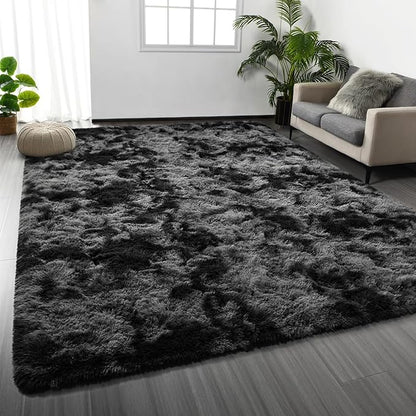 Deerhoo Shag Area Rug, 4 X 6 Tie-Dyed Plush Fuzzy Rugs for Living Room, Ultra Soft Fluffy Furry Rug for Bedroom, Indoor Carpet Nursery Rugs for Kids Room Home Decor, Dark Grey