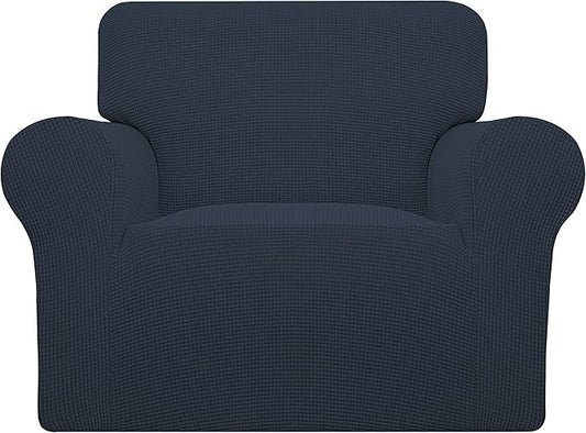 Easy-Going Stretch Chair Sofa Slipcover 1-Piece Couch Sofa Cover Furniture Protector Soft with Elastic Bottom for Kids, Pet. Spandex Jacquard Fabric Small Checks (Chair, Dark Blue)