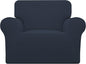 Easy-Going Stretch Chair Sofa Slipcover 1-Piece Couch Sofa Cover Furniture Protector Soft with Elastic Bottom for Kids, Pet. Spandex Jacquard Fabric Small Checks (Chair, Dark Blue)