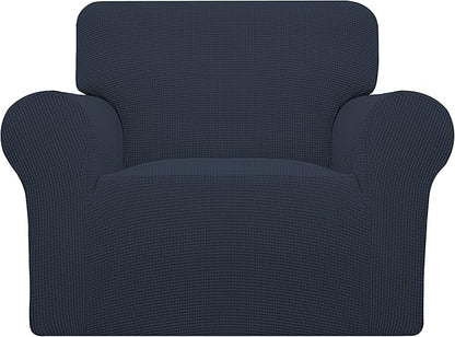 Easy-Going Stretch Oversized Chair Sofa Slipcover 1-Piece Couch Sofa Cover Furniture Protector Soft with Elastic Bottom for Kids Spandex Jacquard Fabric Small Checks Dark Blue