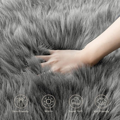 Ashler Faux Fur Rug, Fluffy Shaggy Area Rug, Ultra Soft 2 x 6 Feet Sheepskin Fur, Dark Grey Fuzzy Machine Washable Shag, Nursery Decor Throw for Bedroom, Kids Room, Living Room