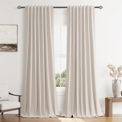 Guken 100% Blackout Curtains 90 Inch Length 2 Panels Set for Living Room Bedroom Back Tab Thermal Insulated Black Out Linen Drapes Room Darkening Window Curtains 90 Inches Long, Sand Beige