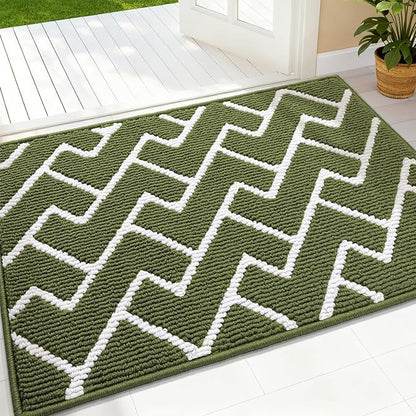 OLANLY Front Door Mat, Non-Slip Rubber Backing, Dirt Resistant and Absorbent, Washable, Easy to Clean Low-Profile Indoor Doormat for Back Door, Entryway, Inside Entrance, 32x20, Green