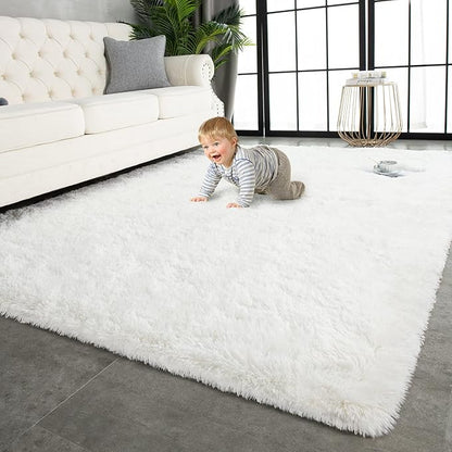 TWINNIS Super Soft Shaggy Rugs Fluffy Carpets 4x5.9 Feet, Indoor Modern Plush Area Rugs for Living Room Bedroom Kids Room Nursery Home Decor, Upgrade Anti-Skid Fuzzy Rug, Cream White