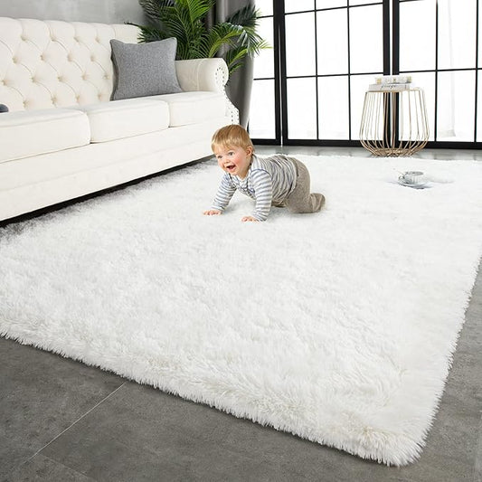 TWINNIS Super Soft Shaggy Rugs Fluffy Carpets 9x12 Feet, Indoor Modern Plush Area Rugs for Living Room Bedroom Kids Room Nursery Home Decor Fuzzy Rug, Cream White