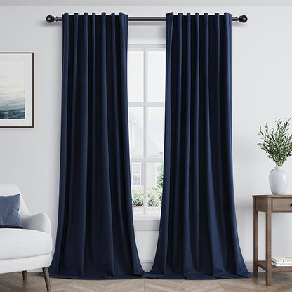 Guken Navy Blue 100% Blackout Curtains 84 Inch Length 2 Panels Set for Living Room Bedroom Back Tab Thermal Insulated Black Out Linen Drapes Room Darkening Window Curtains 84 Inches Long