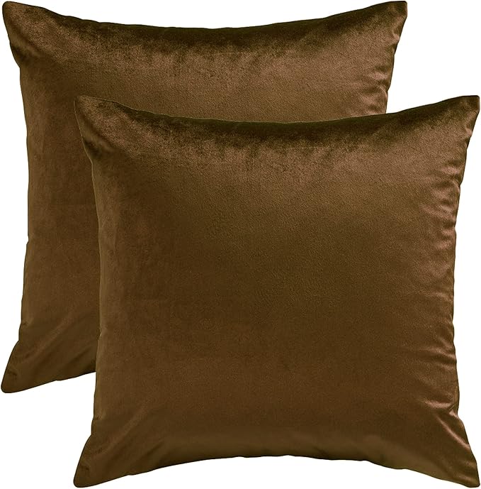 GIGIZAZA Decorative Throw Pillow Covers Set of 2,26 x 26 Chocolate Couch Pillow Covers,Velvet Square Cushion Covers