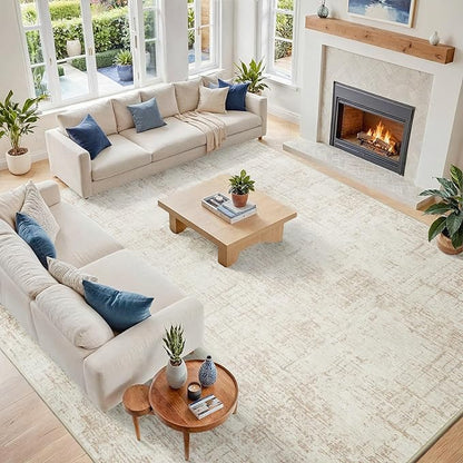 10x14 Area Rugs for Living Room Washable Rug: Anti-Skid Abstract Modern Living Room Rug Soft Thin Carpets Indoor Floor Non-Shedding Carpet for Bedroom Dining Farmhouse Nursery Home Office Beige White