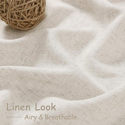 Nanspring Pearl White Linen Curtains 96 Inches Long for Living Room Coastal Decor Luxury Light Filtering Semi Sheer Curtain Back Tab Modern Farmhouse Drapes for Bedroom Office 52x96, 2 Panels