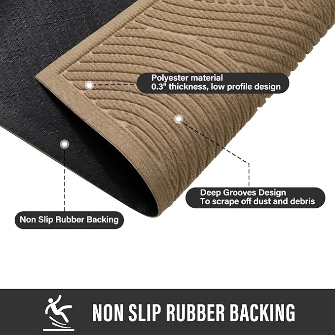 HIYARD Sturdy Front Door Mat, Absorbent Muddy Dirt Resist Welcome Door Mats Outdoor Indoor, Stain and Fade Resistant, Non-Slip Backing Entry Mat Low Profile Doormat for Entryway, 29×17, Beige