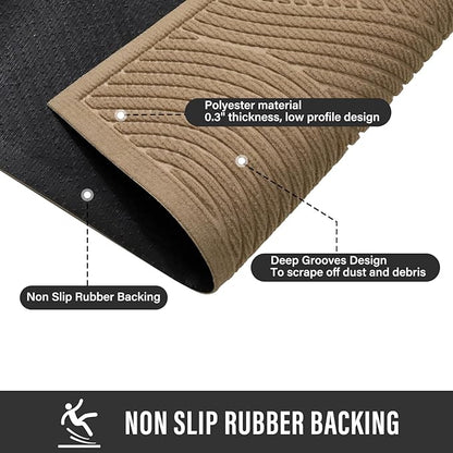 HIYARD Sturdy Front Door Mat, Absorbent Muddy Dirt Resist Welcome Door Mats Outdoor Indoor, Stain and Fade Resistant, Non-Slip Backing Entry Mat Low Profile Doormat for Entryway, 29×17, Beige