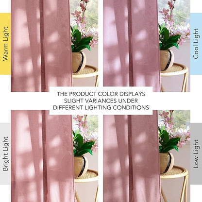 NICETOWN Linen Pink Curtains for Girls Room, Grommet Thick Flax Semi Sheer Window Treatments Privacy Assured with Light Filtering for Bedroom/Kids Room, 2 Panels, W55 x L84