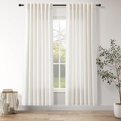 Nanspring Ivory White Curtains 80 Inches Length for Living Room Back Tab Rod Pocket Semi Sheer Linen Drapes Muted Neutral Boho Linen Window Curtain for Bedroom/Dining Room 52X80 Inches