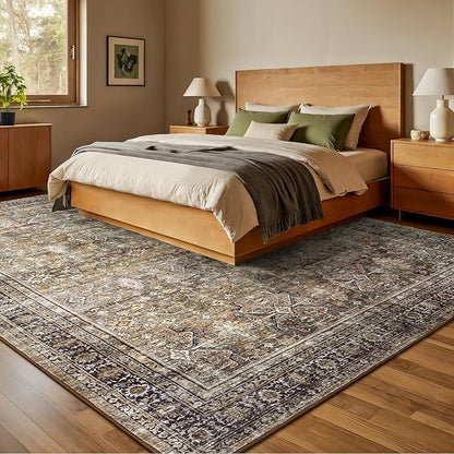 Lofus 8x10 Area Rug for Living Room,Brown Washable Large Rugs with Non-Slip Backing,Soft Neutral Carpets for Bedroom Dining Room Home Office Indoor Nursery