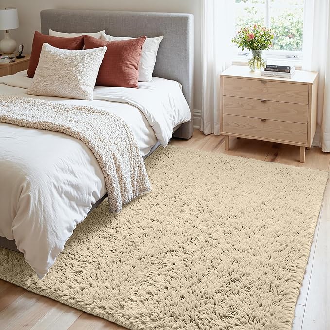 4x6 Area Rugs for Living Room Rug: Soft Fluffy Shag Beige Rugs for Bedroom, Non-Slip Large Fuzzy Plush Rug Indoor Floor Carpet for Nursery Kids Boys Girls Room, Dorms, Playroom, Modern Home Decor