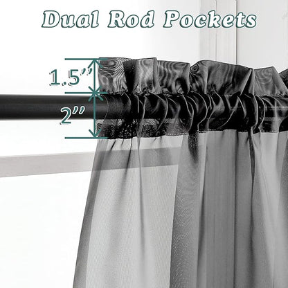 Chyhomenyc Extra Long Black Sheer Curtains 144 inch 2 Panels Set, Translucent Backdrop Window Scarf Drapes for Canopy Bed/Wedding/Living Room/Anniversary, 12FT Length, Each 42Wx144L in, 2PCS, Black
