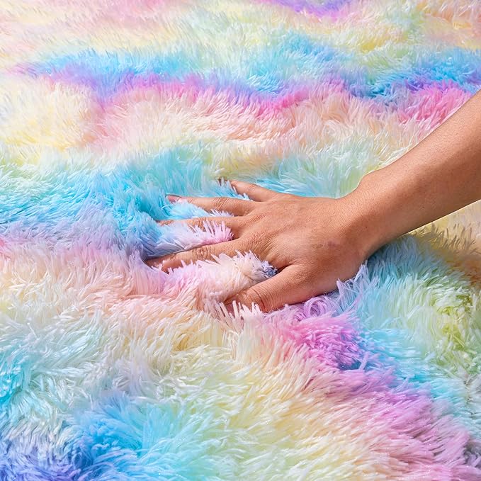Rainbow Runner Rugs for Bedroom, 2x6 Rug Runners for Cute Girls Room, Bedside Indoor Floor Fluffy Shag Carpet, Plush Soft Rug for Nursery Dorm Kids Home Decor