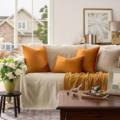 GIGIZAZA Decorative Throw Pillow Covers 16x16,Set of 2 Burnt Orange Square Couch Pillow Covers,Velvet Sofa Boho Cushion Pillows