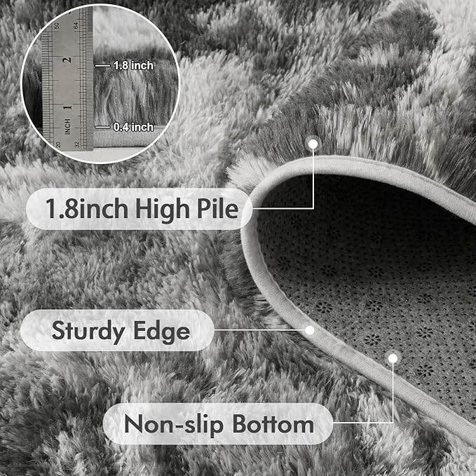 6x9 Ft Large Shag Rugs for Living Room Decor, Tie-Dyed Ultra Soft Fluffy Furry Area Rugs for Bedroom Indoor Floor, Aesthetic Carpet for Kids Home (Grey)