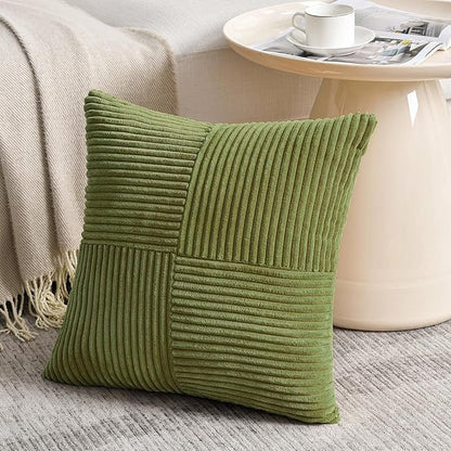 Fancy Homi 2 Packs Moss Green Euro Decorative Throw Pillow Covers 28x28 Inch for Bedroom Couch Bed, Farmhouse Boho Home Decor, Soft Corss Corduroy Patchwork Textured Square Cushion Case 71x71 cm