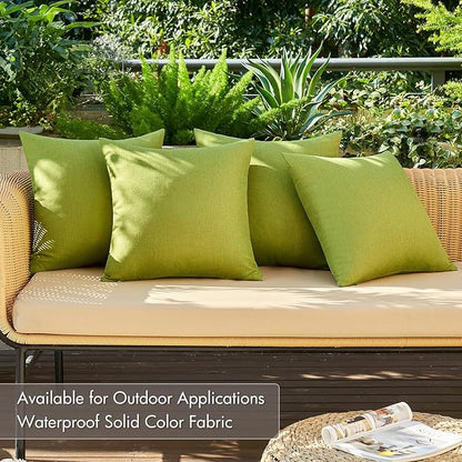 MIULEE Pack of 4 Decorative Outdoor Throw Pillow Covers Linen Waterproof Pillow Covers Spring Farmhouse Cushion Cases for Patio Garden Tent Balcony Couch Sofa 16x16 inch Moss Green