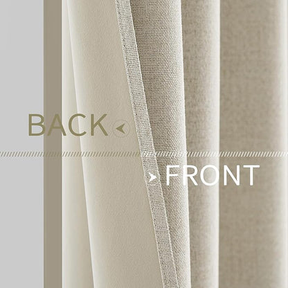 MIULEE 100% Blackout Polyester Textured Curtains for Bedroom Solid Thermal Insulated Cream Grommet Room Darkening Curtains & Drapes Luxury Decor for Living Room Nursery 52 x 90 Inch (2 Panels)
