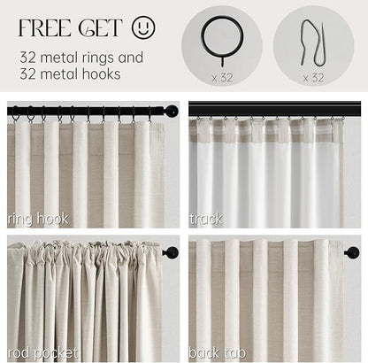 Topfinel 90 Inches Long Full Blackout Linen Curtains for Bedroom, Pinch Pleat Black Out Curtains, Viral Farmhouse Modern Lined Track Drapes 2 Panels Set for Living Room Sliding Door Winter