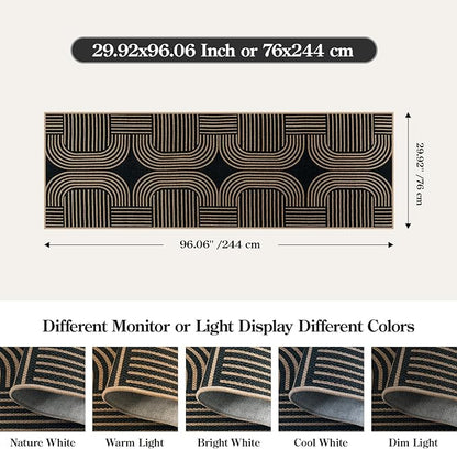 Lahome Enfys Modern Geometric Black Runner Rug, 2x8 Indoor Outdoor Hallway Kitchen Runner Rug with Rubber Backing, Farmhouse Washable Non Slip Non Shedding Floor Carpet for Bedroom Entry Patio