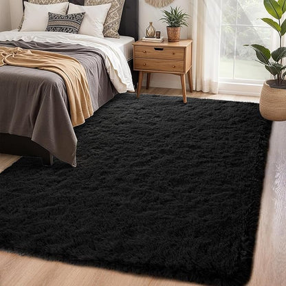 Chicrug Soft Area Rugs for Bedroom Living Room Plush Fluffy Rug 9x12 Feet, Shag Furry Area Rug Carpet Non Shedding for Nursery Children Kids Girls Room Home Decorative, Black