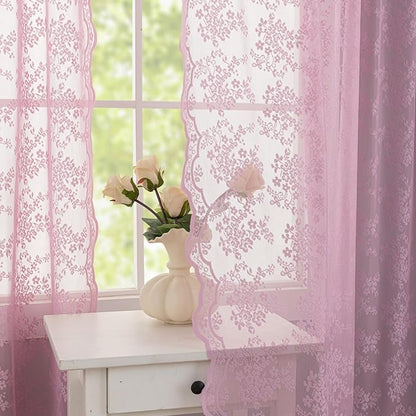 YJ YANJUN Vintage Lace Curtains 72 Inches Long-Victorian Floral Pattern Lalic Sheer Curtain Panels for Living Room Bedroom,Light Filtering, Cute Girls Drapes 2 Panels 52W x 72L Purple Blush