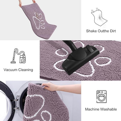 Smiry Dog Door Mat for Muddy Paws, Absorbent Dirt Trapper Non Slip Quick Dry Washable Chenille Mat for Mud Dogs, Entry Rug for Indoor and Outdoor (48x30 Inches, Deep Plum and White)