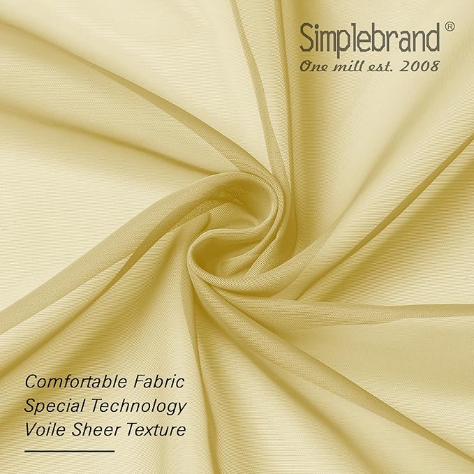 Simplebrand Yellow Sheer Curtains 63 Inch Length 2 Panels, Rod Pocket Solid Color Window Sheer Curtain Panels, Elegant Curtains & Drapes for Living Room, Bedroom (42" W x 63" L)