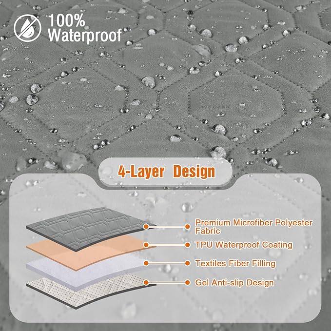 VANSOFY Waterproof Recliner Couch Covers, Sofa Covers 1-Piece Washable Reclining Sofa Cover Non-Slip Furniture Protector with Elastic Straps Pocket for Dogs, Pets(Gray,3 Seater)