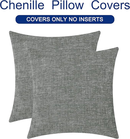 CaliTime Throw Pillow Covers Decorative 22 X 22 Inches Pack of 2 Cozy Chenille Cushion Cases for Couch Sofa Bed Living Room Home Medium Grey