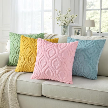 decorUhome Summer Throw Pillow Covers 24x24 Inch Set of 2, Soft Plush Faux Wool Light Pink Solid Couch Pillow Covers, Accent Euro Sham Farmhouse Neutral Square Pillow Cases for Sofa Bed Living Room
