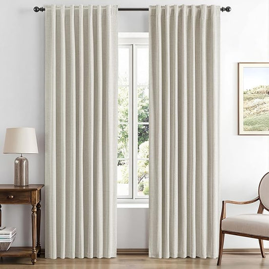 MIULEE 100% Blackout Linen Curtains for Bedroom, Light Cream Solid Luxury Decor Thermal Insulation Room Darkening Drapes for Living Room Nursery Back Tab Rod Pocket 42 x 63 Inches, 2 Panels