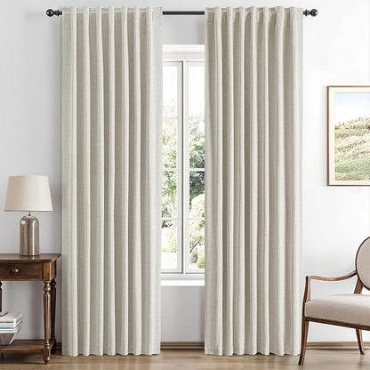 MIULEE 100% Blackout Linen Curtains for Bedroom, Light Cream Solid Luxury Decor Thermal Insulation Room Darkening Drapes for Living Room Nursery Back Tab Rod Pocket 42 x 72 Inches, 2 Panels