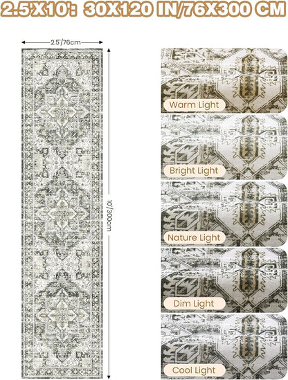 Kitchen Runner Rug Non Slip Washable 2.5x10, Soft Ultra-Thin Entryway Rug Runners for Hallways, Carpet Runner for Living Room,Kitchen, Laundry, Bathroom(Grey/Beige,2.5'x10')