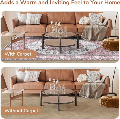 OPPODREAM Soft Area Rugs 4x6, Low-Pile Washable Rugs 4x6 with Non Slip Backing, Faux Cashmere 4 x 6 Throw Carpet, Pink & Cream