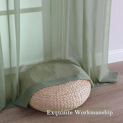 Lecloud Sage Green Sheer Curtains 84 Inches Long 2 Panels Set, Solid Airy Voile Sheer Curtain Drapes, Elegant Light Filtering Window Treatments for Living Room Bedroom, Dual Rod Pocket, 59" W x 84" L