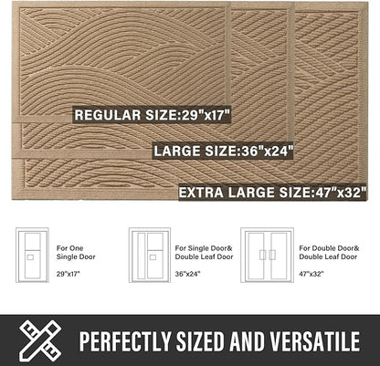 HIYARD Sturdy Front Door Mat, Absorbent Muddy Dirt Resist Welcome Door Mats Outdoor Indoor, Stain and Fade Resistant, Non-Slip Backing Entry Mat Low Profile Doormat for Entryway, 36×24, Beige