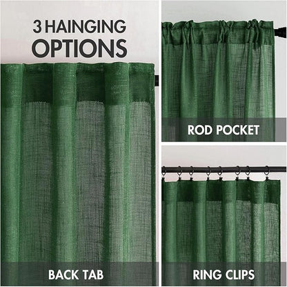 MIULEE Emerald Green Kitchen Curtains 24 Inch Length 2 Panels, Soft Thick Linen Textured Semi Sheer Light Filtering Short Cafe Tier Curtains for Small Half Window Back Tab Rod Pocket Christmas Decor