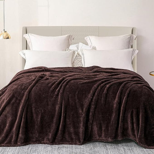 Exclusivo Mezcla Plush Fuzzy Fleece Bed Blanket King Size, Super Soft, Fluffy and Warm Blankets for Couch, Bed, All Season (Coffee, 90x104 Inches)