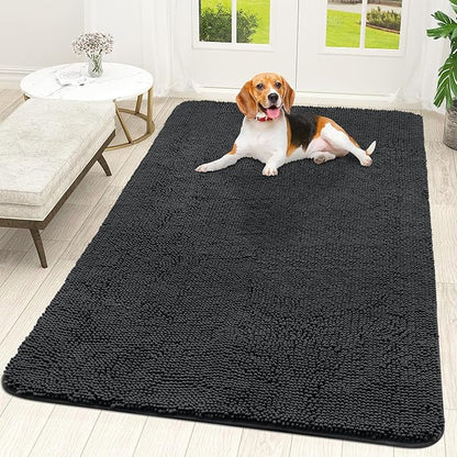 OLANLY Dog Door Mat for Muddy Paws 59x35, Absorbs Moisture and Dirt, Absorbent Non-Slip Washable Doormat, Quick Dry Chenille Mud Mat for Dogs, Entry Indoor Entryway Carpet for Inside Floor, Dark Grey