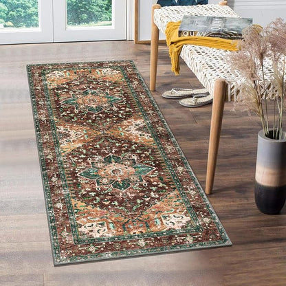 Yamaziot Washable Runner Rug, 2x5 Non-Slip Boho Vintage Hallway Rug Runner with Rubber Backing, Stain Resistant Distressed Carpet Runner for Bedroom, Kitchen, Laundry, Entrance