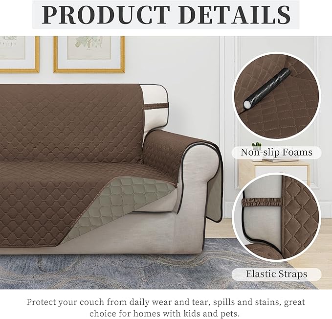 ISSUNTEX Double Protection 100% Waterproof Loveseat Sofa Covers for Living Room, Couch Covers for 2 Cushion Couch Sofa, Reversible Furniture Protector Sofa Cover for Dogs (Loveseat, Brown/Beige)