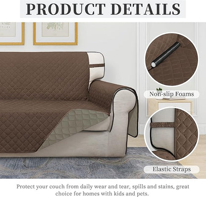 ISSUNTEX Double Protection 100% Waterproof Sofa Covers for Living Room, Couch Covers for 3 Cushion Couch Sofa, Reversible Furniture Protector Sofa Cover for Dogs, Pets, Kids (Sofa, Brown/Beige)