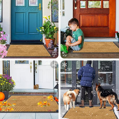 Smiry Front Door Mat Outside Entrance, Heavy Duty Sturdy Natural Rubber Doormat, Trap Dirt and Moisture, Easy Clean Low Profile Mats for Indoor Outdoor Entry, Irregular Triangle (29.5x17, CRM-Yellow)