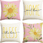 AVOIN colorlife Home Sweet Home Spring Summer Flowers Pink Throw Pillow Covers, 20 x 20 Inch White Cushion Case for Sofa Couch Set of 4